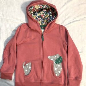 NWOT Mini Boden super soft zip sweatshirt with dog appliqué, size 8-9